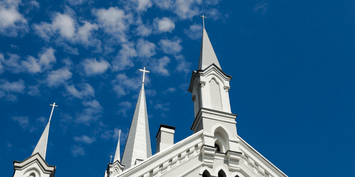 Church building with blue sky in the background